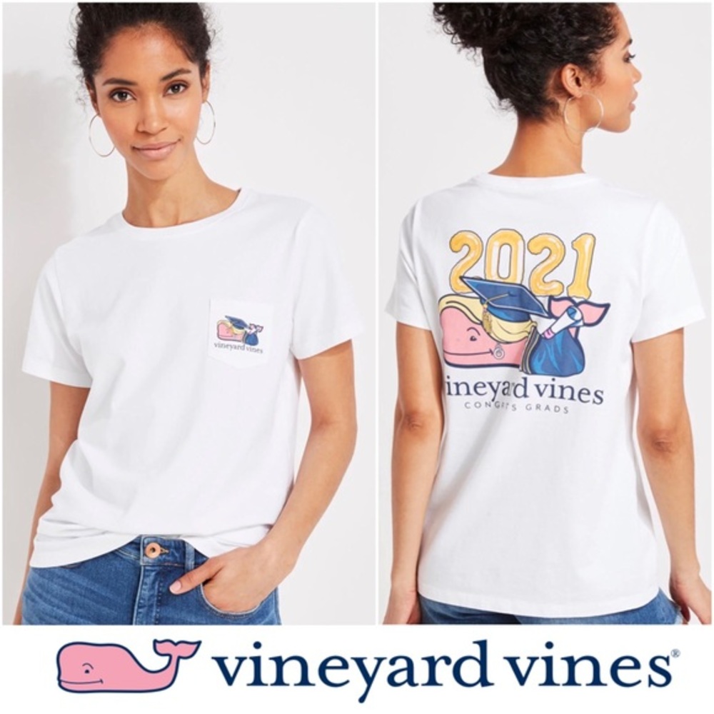 Vineyard Vines 2021 Congrats Grads White Short Sleeve Pocket T-Shirt Size XL
